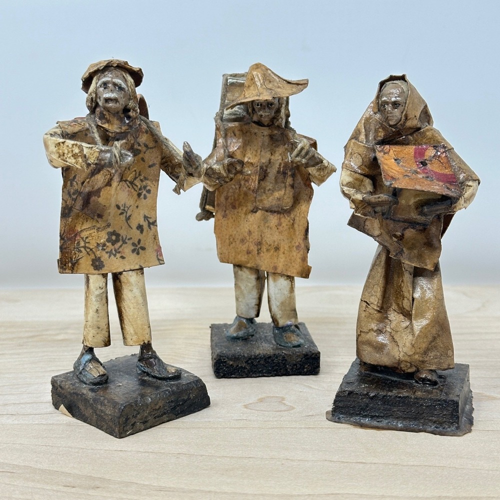 Vintage EB Jalisco Mexico Paper Mache Folk Art Figures Set of 3 Campesinos 4in